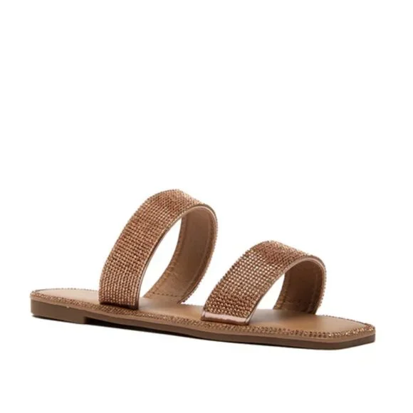 !! NEW !! Embellished Double Strap Square Toe Sandals in Clear - Picture 10 of 11